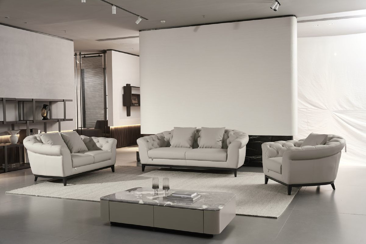 EK093 Light Gray Italian Leather Sofa & Loveseat Contemporary Style by American Eagle Furniture