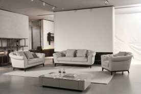 EK093 Light Gray Italian Leather Sofa & Loveseat Contemporary Style by American Eagle Furniture