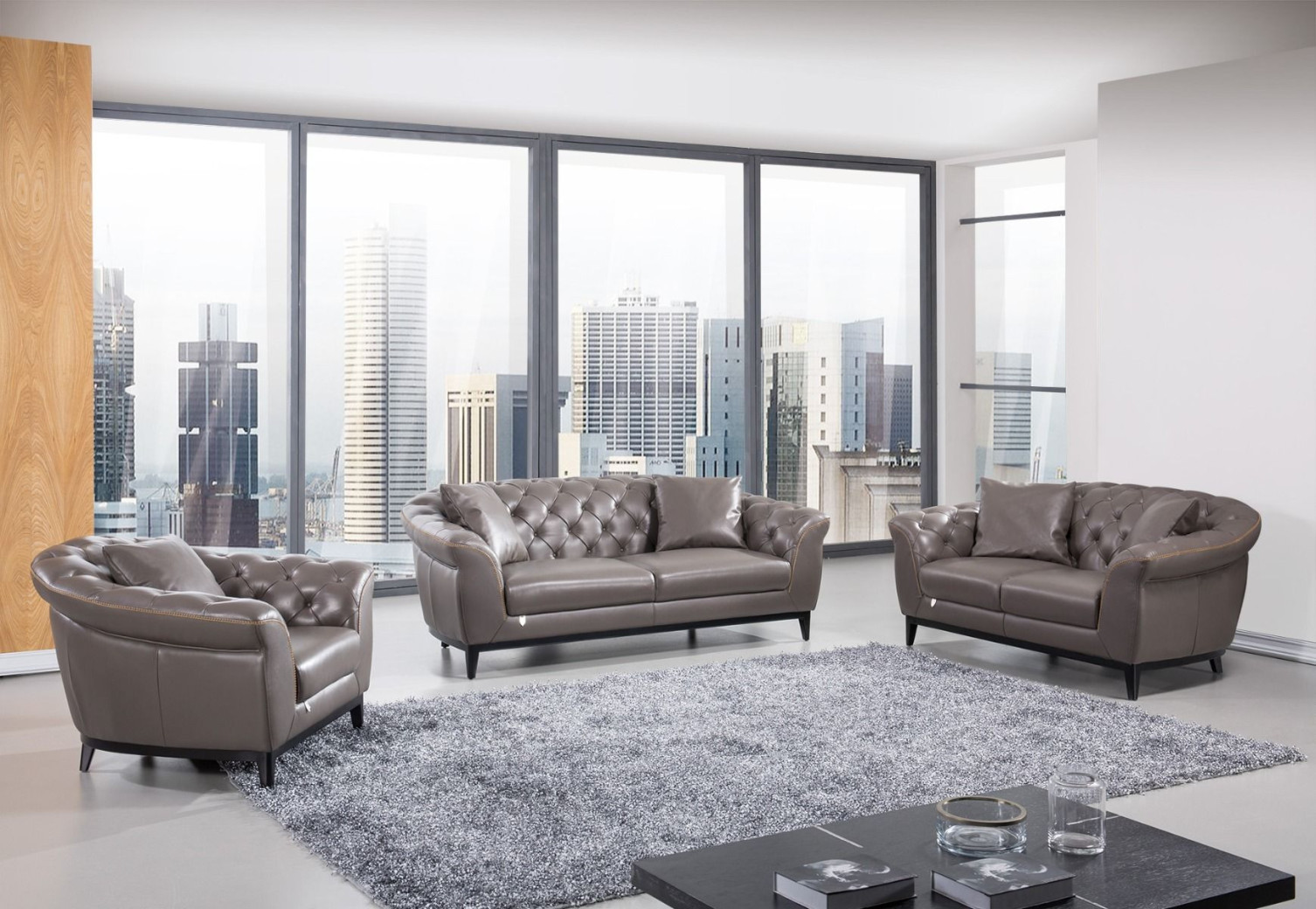 EK093 Taupe Full Italian Aniline Leather Sofa & Loveseat Contemporary Style by American Eagle