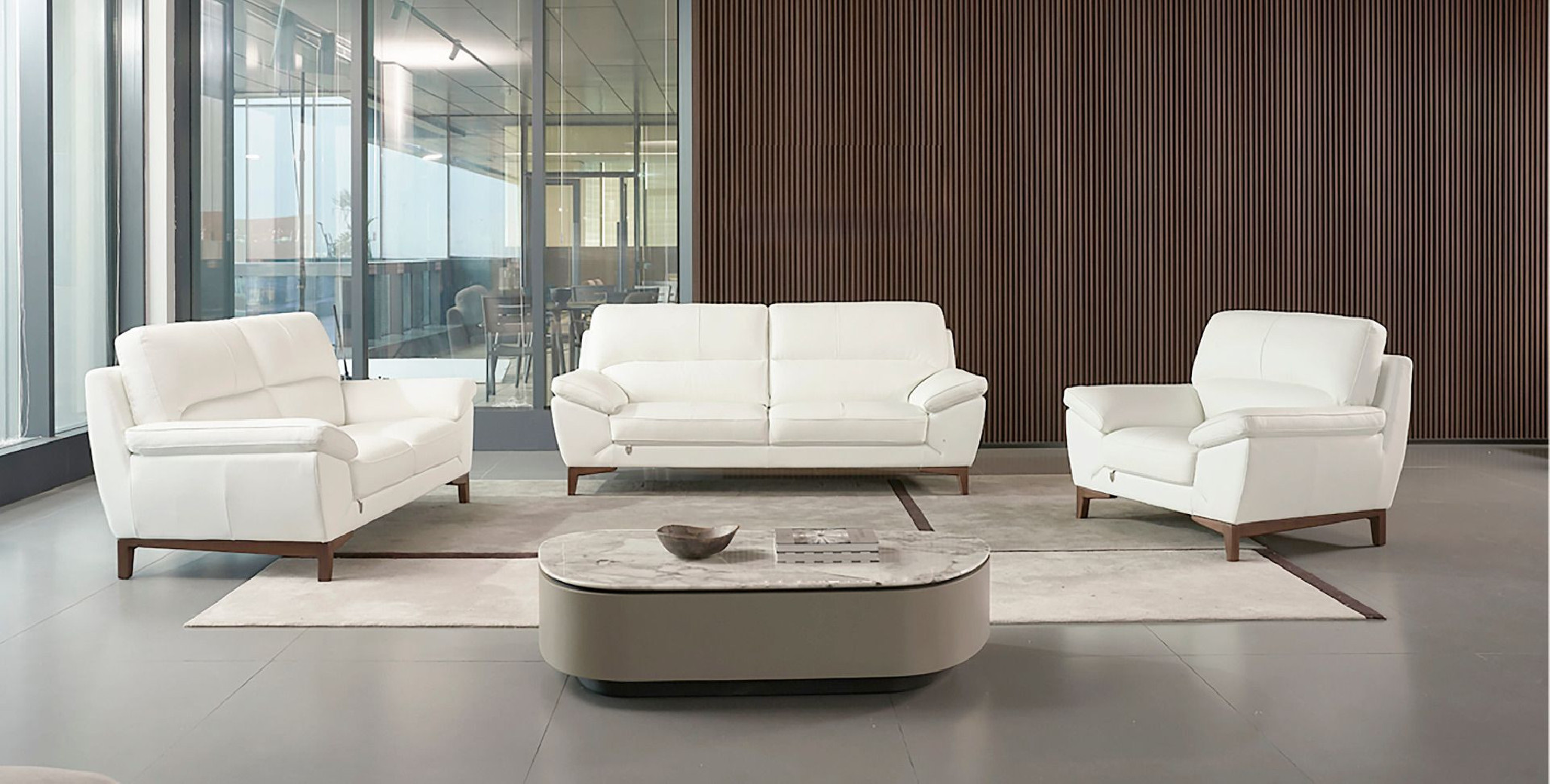 EK080 White Italian Leather Sofa & Loveseat Contemporary Style by American Eagle Furniture