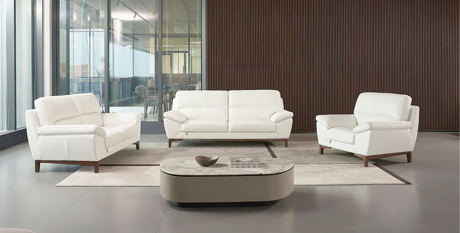 EK080 White Italian Leather Sofa & Loveseat Contemporary Style by American Eagle Furniture
