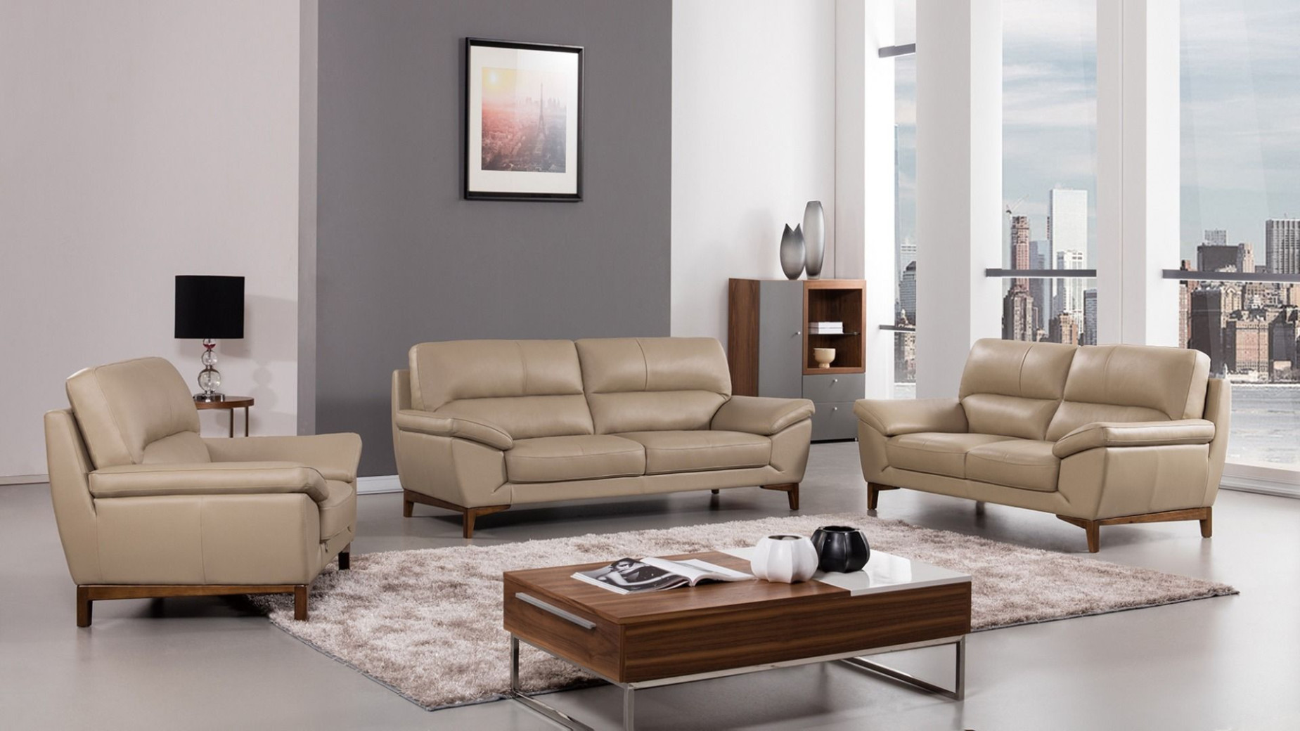EK080 Tan Italian Leather Sofa & Loveseat  Contemporary Style by American Eagle