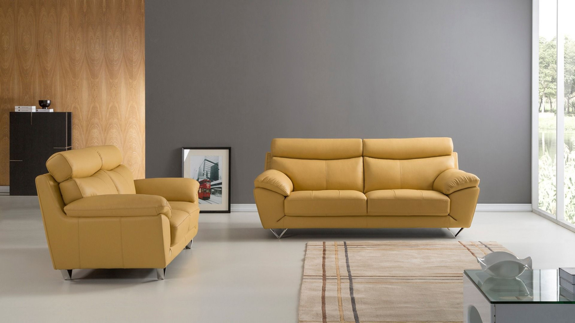 EK078 Yellow Italian Leather Sofa & Loveseat Contemporary Style by American Eagle Furniture