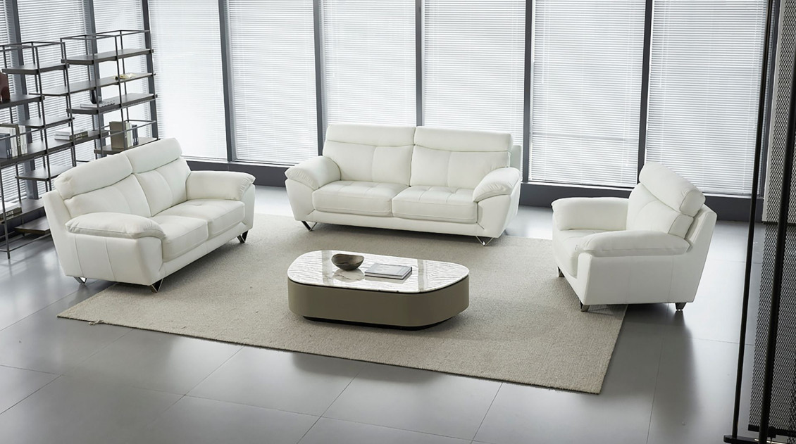 EK078 White Italian Leather Sofa & Loveseat Contemporary Style by American Eagle Furniture