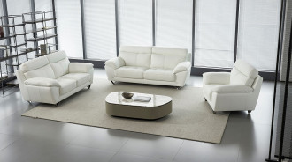 EK078 White Italian Leather Sofa & Loveseat Contemporary Style by American Eagle Furniture