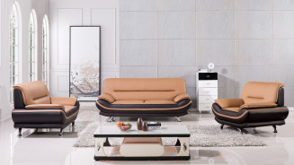 AE709-YO.BR Light/Dark Brown Faux Leather Sofa & Loveseat Contemporary Style by American Eagle