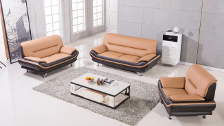AE709-YO.BR Light/Dark Brown Faux Leather Sofa & Loveseat Contemporary Style by American Eagle