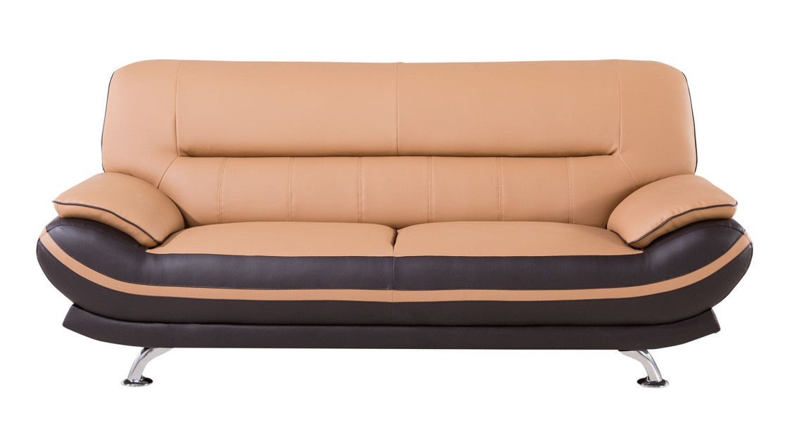 AE709-YO.BR Light/Dark Brown Faux Leather Sofa & Loveseat Contemporary Style by American Eagle