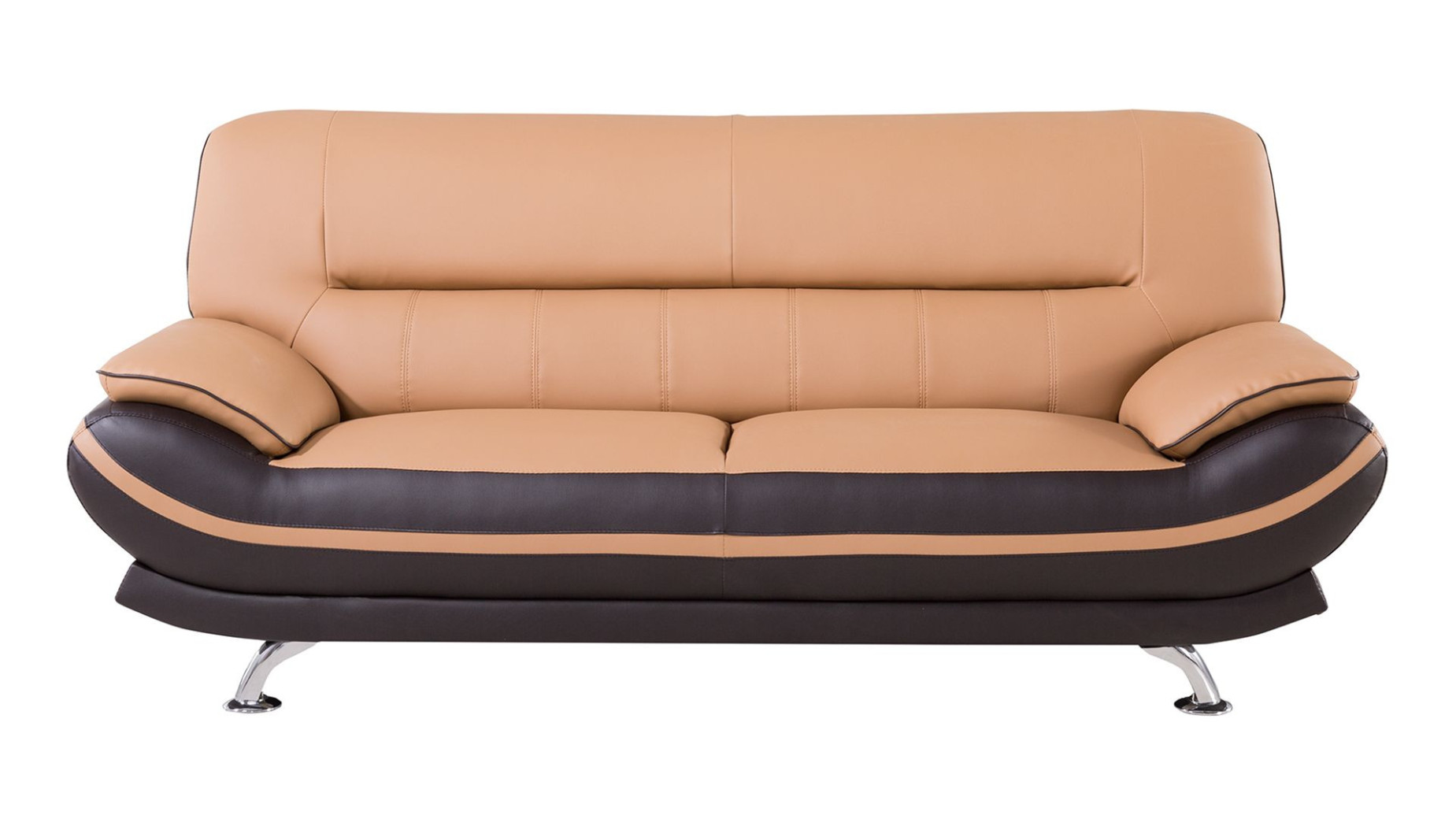 AE709-YO.BR Light/Dark Brown Faux Leather Sofa & Loveseat Contemporary Style by American Eagle