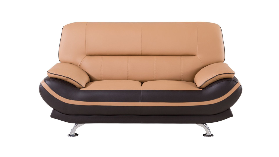 AE709-YO.BR Light/Dark Brown Faux Leather Sofa & Loveseat Contemporary Style by American Eagle