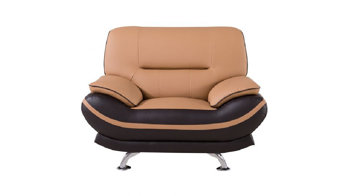 AE709-YO.BR Light/Dark Brown Faux Leather Sofa & Loveseat Contemporary Style by American Eagle