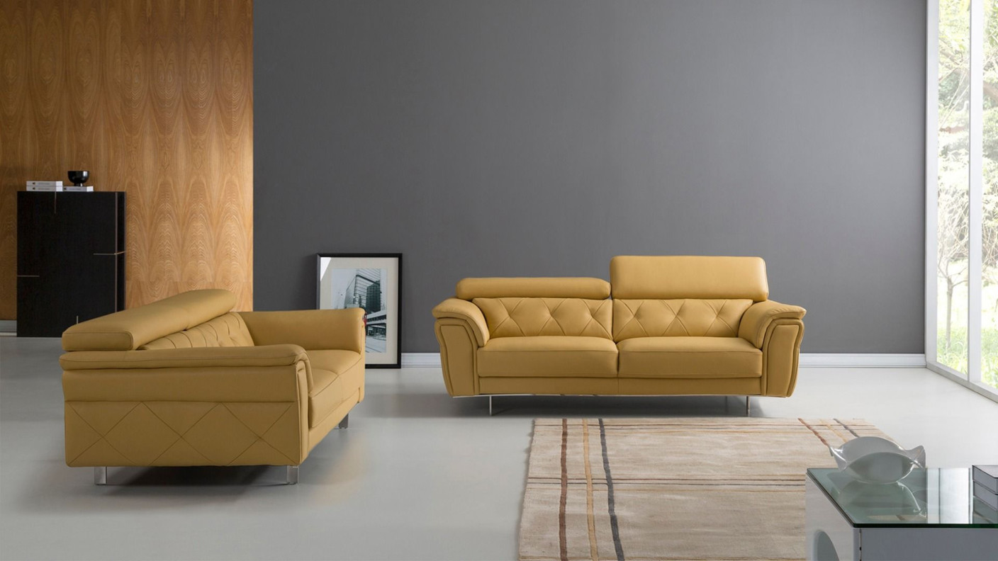 EK068 Yellow Italian Leather Sofa & Loveseat Contemporary Style by American Eagle Furniture