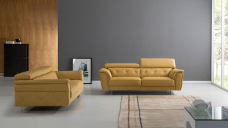 EK068 Yellow Italian Leather Sofa & Loveseat Contemporary Style by American Eagle Furniture