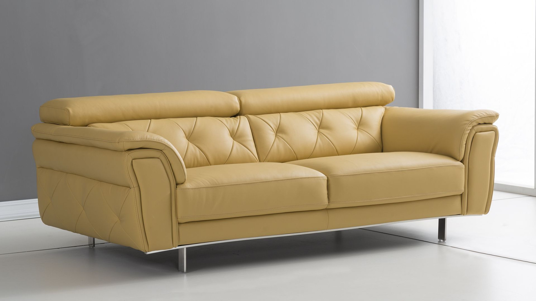 EK068 Yellow Italian Leather Sofa & Loveseat Contemporary Style by American Eagle Furniture