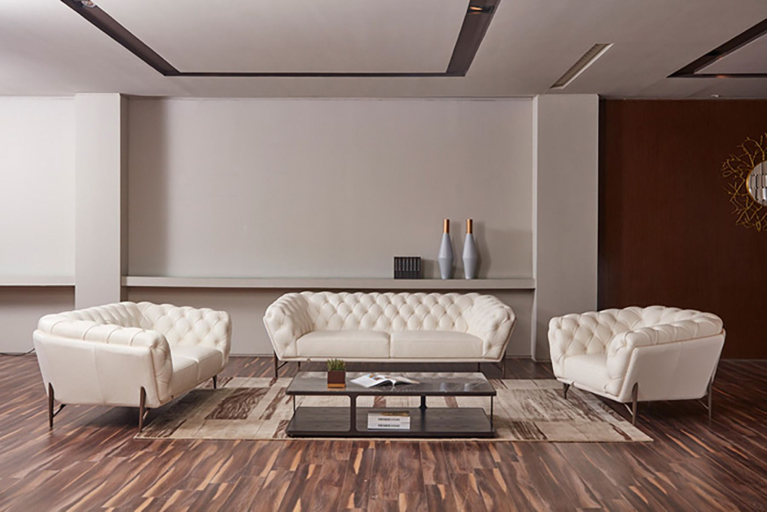 EK8009 White Italian Full Leather Sofa & Loveseat Contemporary Style by American Eagle