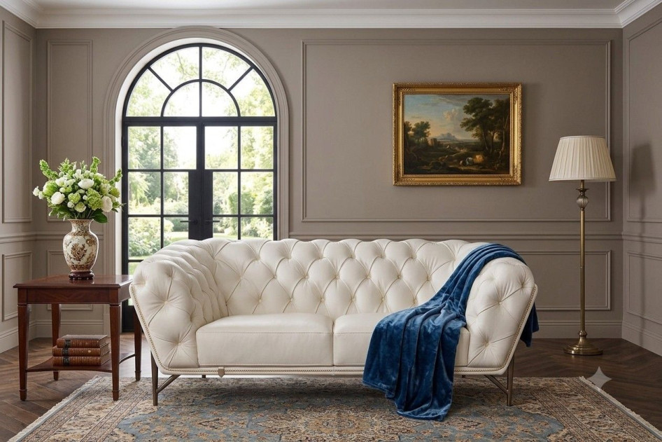 EK8009 White Italian Full Leather Sofa & Loveseat Contemporary Style by American Eagle