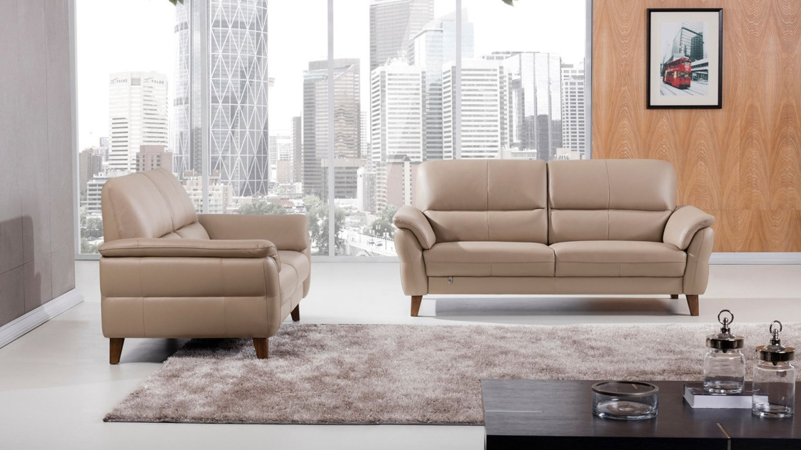 EK073 Tan Italian Leather Sofa & Loveseat Contemporary Style by American Eagle Furniture