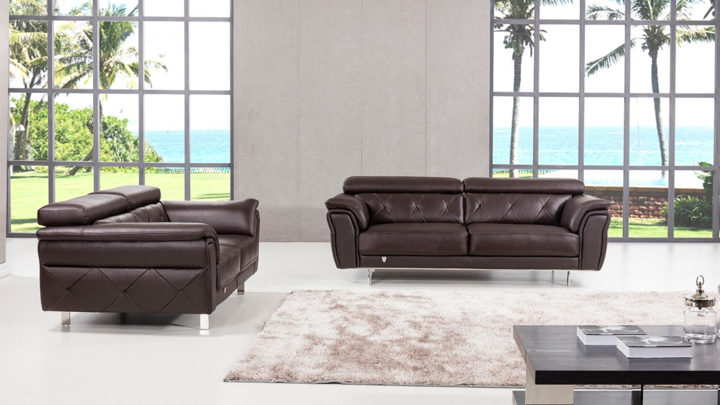 EK068 Dark Chocolate Italian Leather Sofa & Loveseat Contemporary Style by American Eagle