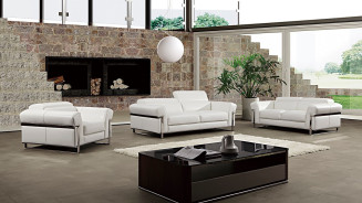 EK012 White Italian Full Leather Sofa & Loveseat Contemporary Style by American Eagle Furniture