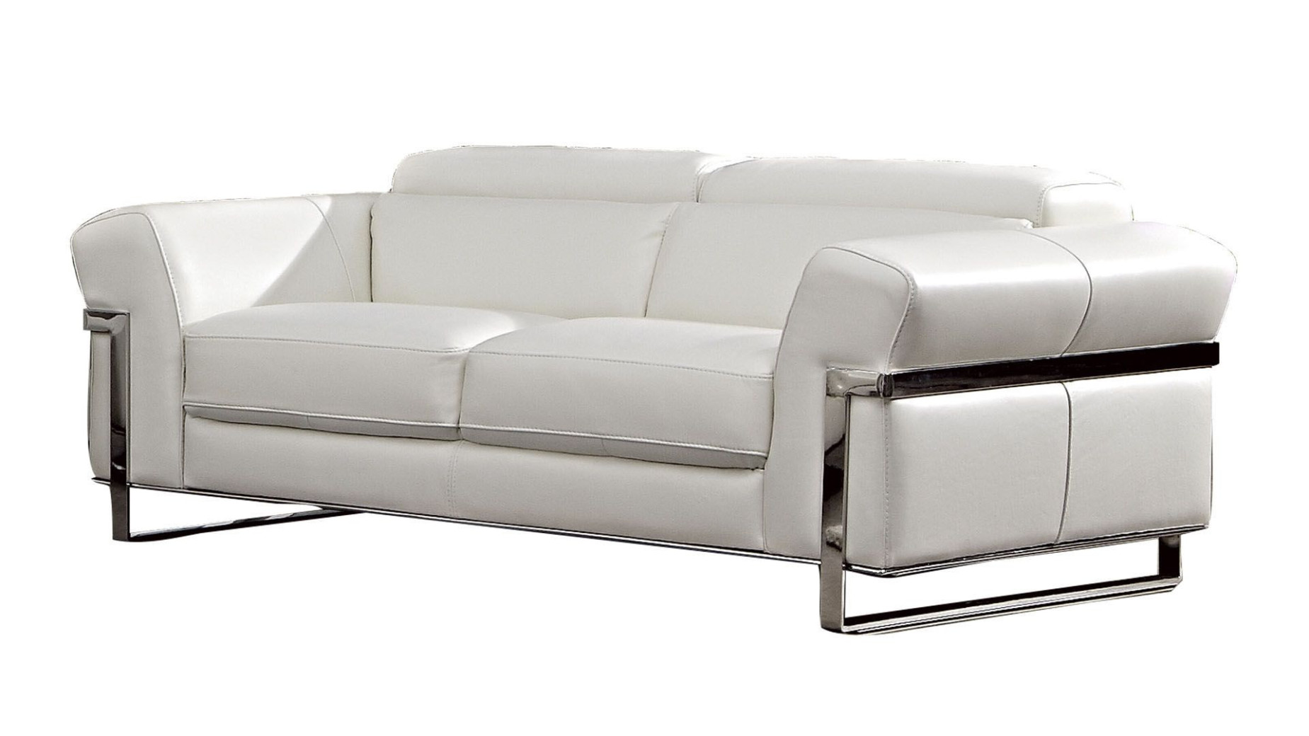 EK012 White Italian Full Leather Sofa & Loveseat Contemporary Style by American Eagle Furniture