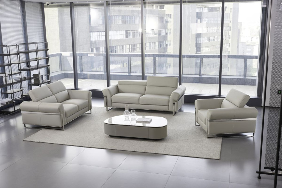 EK012 Light Gray Italian Leather Sofa  & Loveseat Contemporary Style by American Eagle Furniture