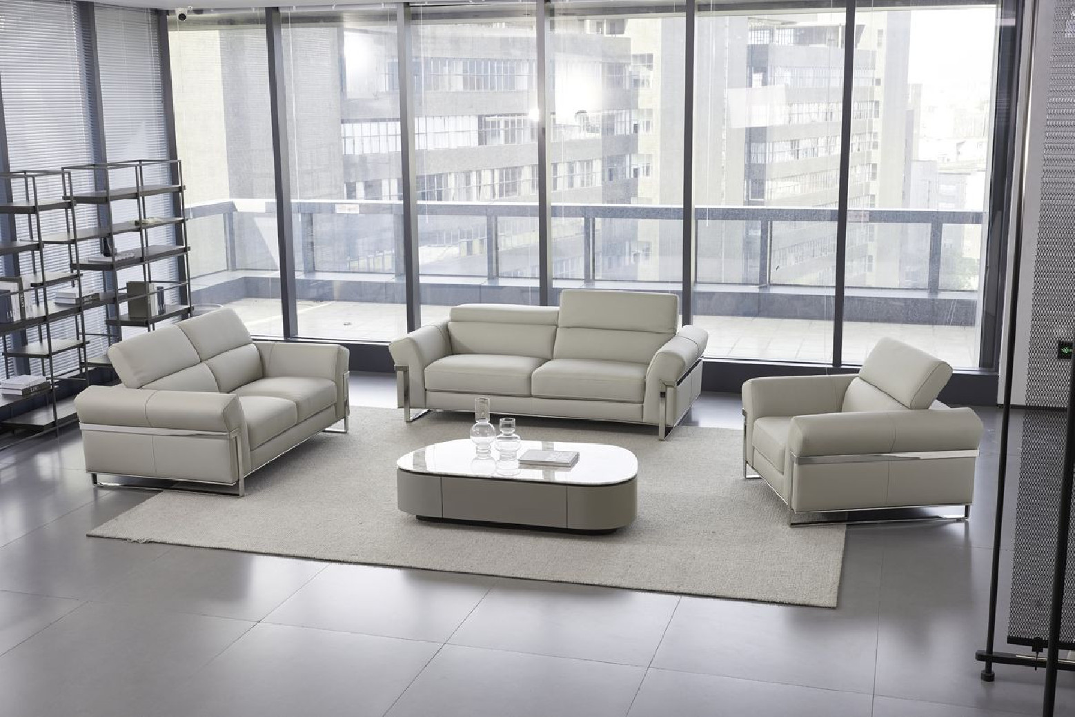 EK012 Light Gray Italian Leather Sofa  & Loveseat Contemporary Style by American Eagle Furniture