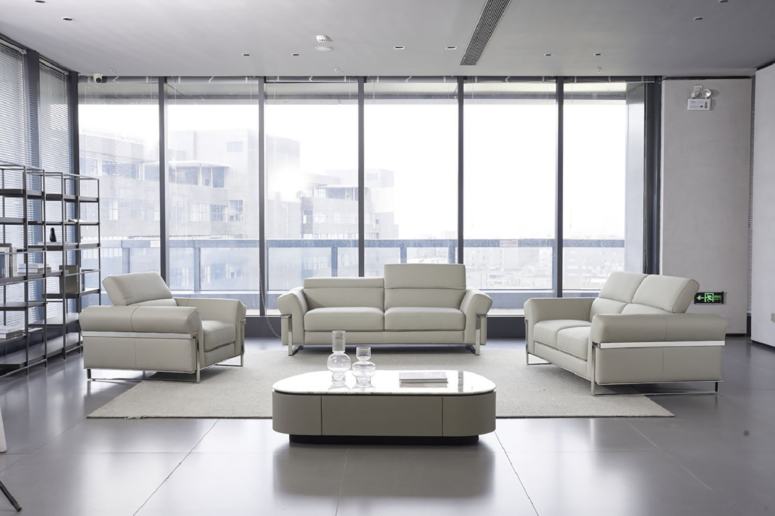 EK012 Light Gray Italian Leather Sofa  & Loveseat Contemporary Style by American Eagle Furniture