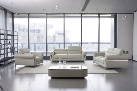 EK012 Light Gray Italian Leather Sofa  & Loveseat Contemporary Style by American Eagle Furniture