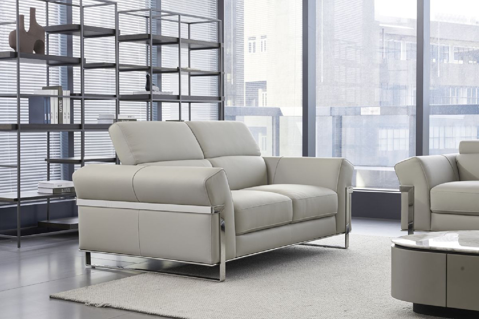 EK012 Light Gray Italian Leather Sofa  & Loveseat Contemporary Style by American Eagle Furniture