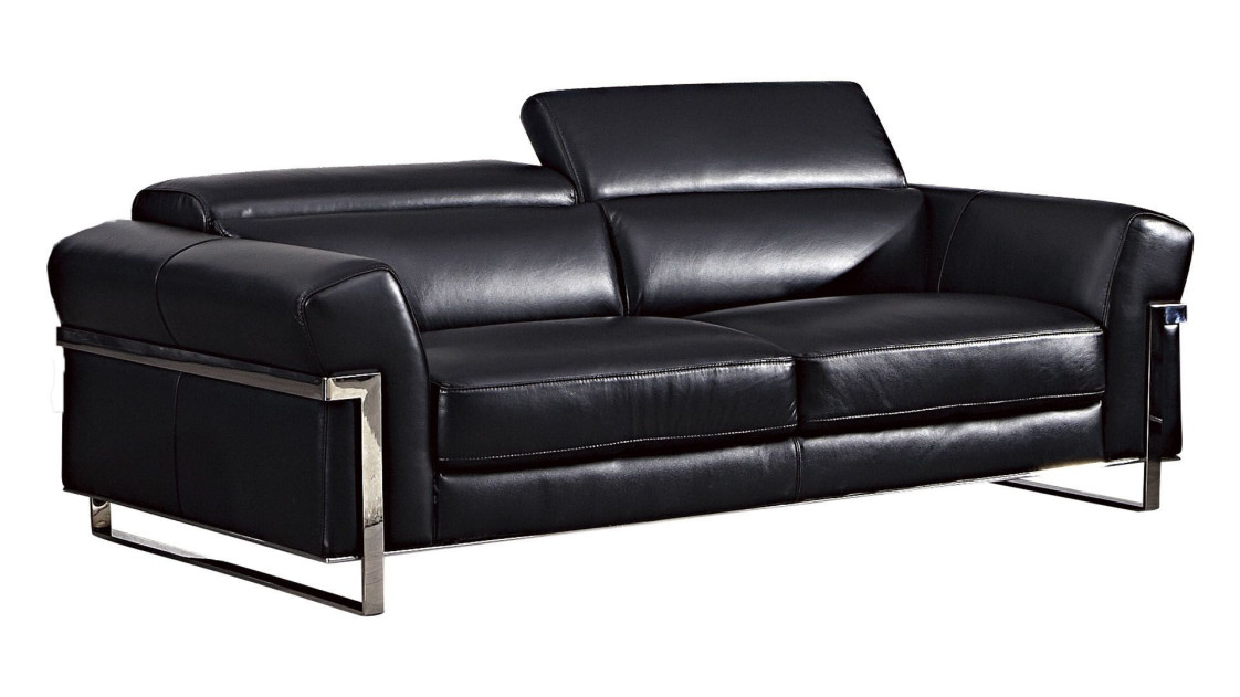 EK012 Black Italian Full Leather Sofa  & Loveseat Contemporary Style by American Eagle Furniture