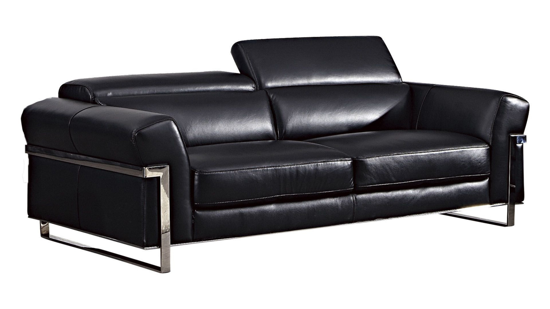 EK012 Black Italian Full Leather Sofa  & Loveseat Contemporary Style by American Eagle Furniture