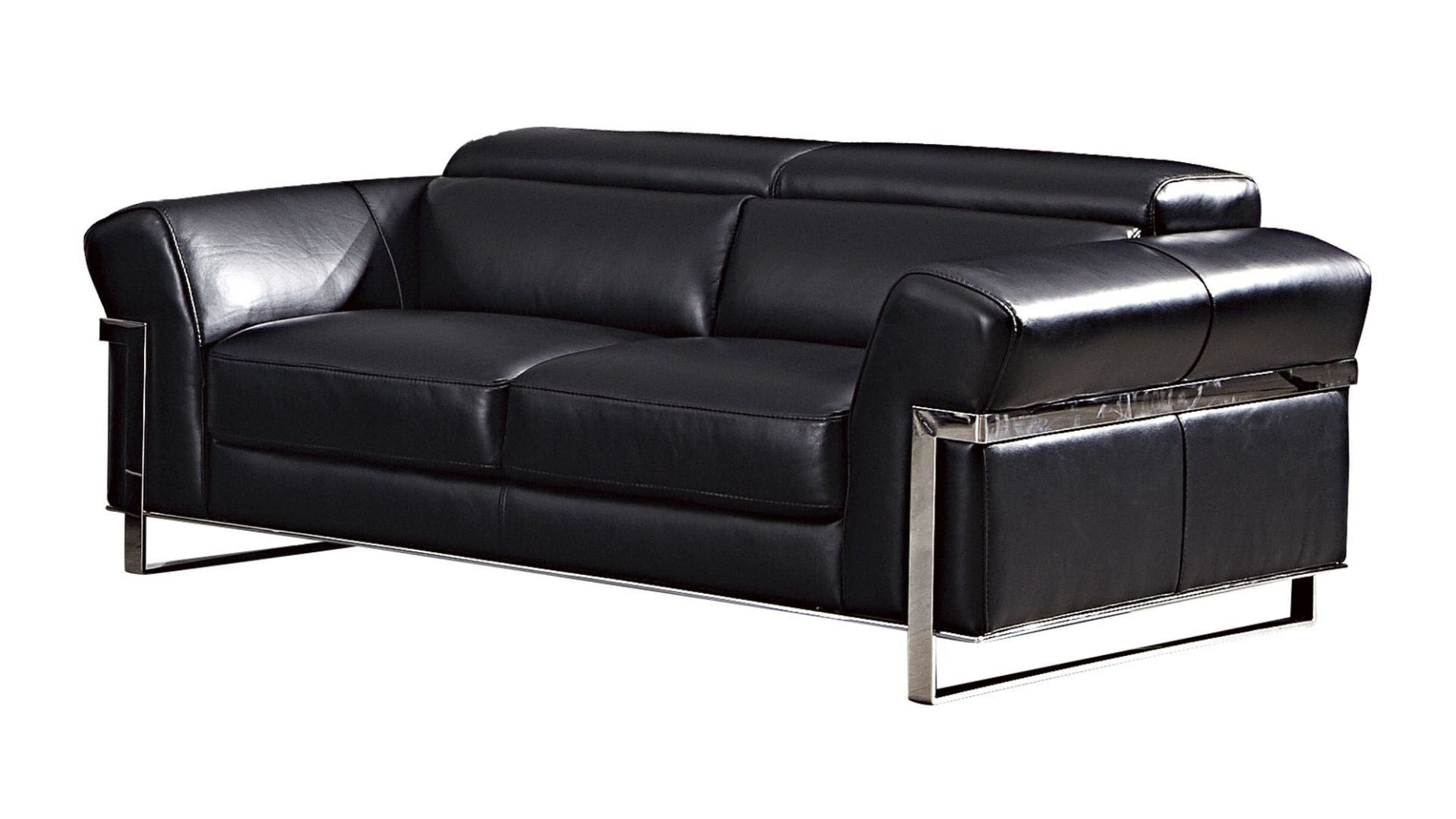 EK012 Black Italian Full Leather Sofa  & Loveseat Contemporary Style by American Eagle Furniture
