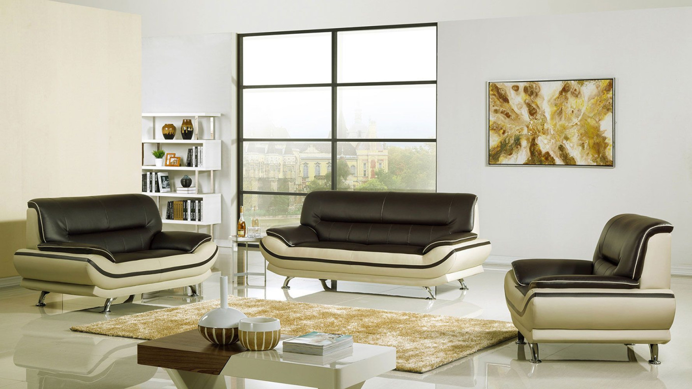 AE709-MA.LG Raisin and Khaki Faux Leather Sofa & Loveseat Contemporary Style by American Eagle