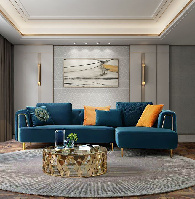 AE-LD831L 3 Piece Royal Blue Velvet Left Side Sitting Sectional by American Eagle Furniture