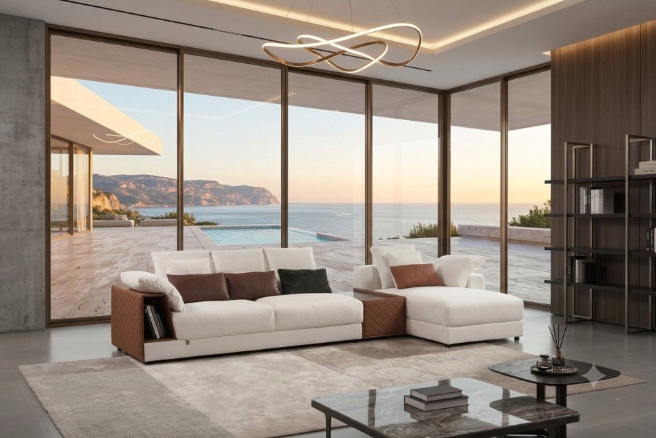 AE-L8013 White Fabric Sectional Sofa Set - Right Side Facing Chaise Contemporary Style by American Eagle Furniture