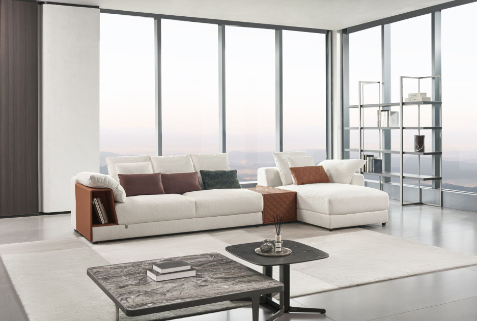 AE-L8013 White Fabric Sectional Sofa Set - Right Side Facing Chaise Contemporary Style by American Eagle Furniture