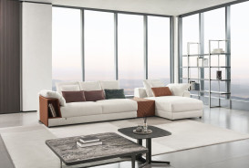 AE-L8013 White Fabric Sectional Sofa Set - Right Side Facing Chaise Contemporary Style by American Eagle Furniture