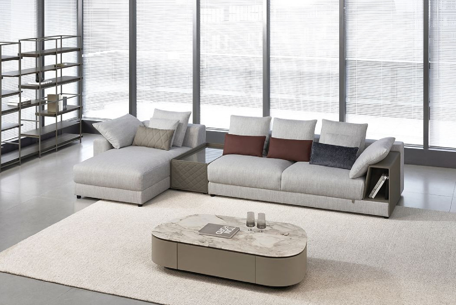 AE-L8013 Light Gray Fabric Sectional Sofa Set - Left Side Facing Chaise Contemporary Style by American Eagle Furniture