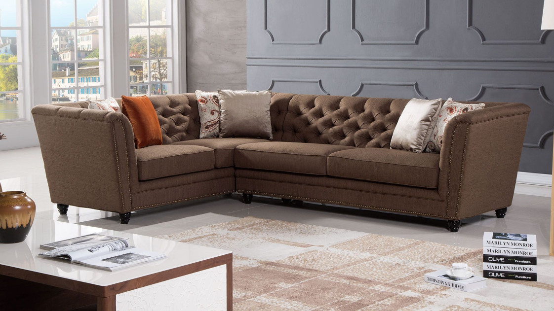 AE-L2219 Brown Fabric Sectional - Left Sitting Contemporary Style by American Eagle Furniture