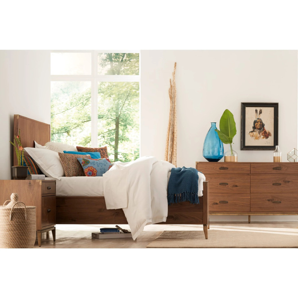 5Pc Full Size Bedroom Set in Natural Walnut Mid-Century Modern Style Adler Collection by Modus Furniture