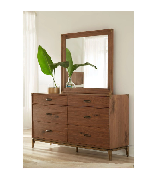 5Pc Full Size Bedroom Set in Natural Walnut Mid-Century Modern Style Adler Collection by Modus Furniture