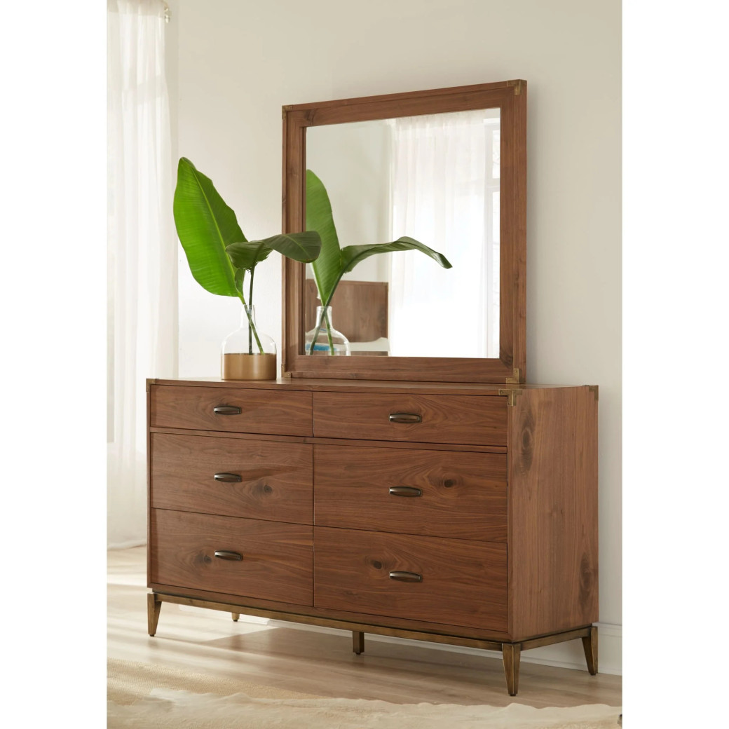 5Pc Full Size Bedroom Set in Natural Walnut Mid-Century Modern Style Adler Collection by Modus Furniture