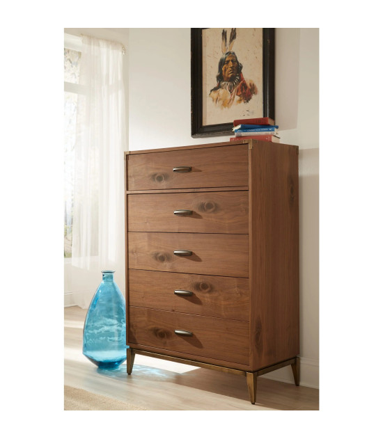 5Pc Full Size Bedroom Set in Natural Walnut Mid-Century Modern Style Adler Collection by Modus Furniture