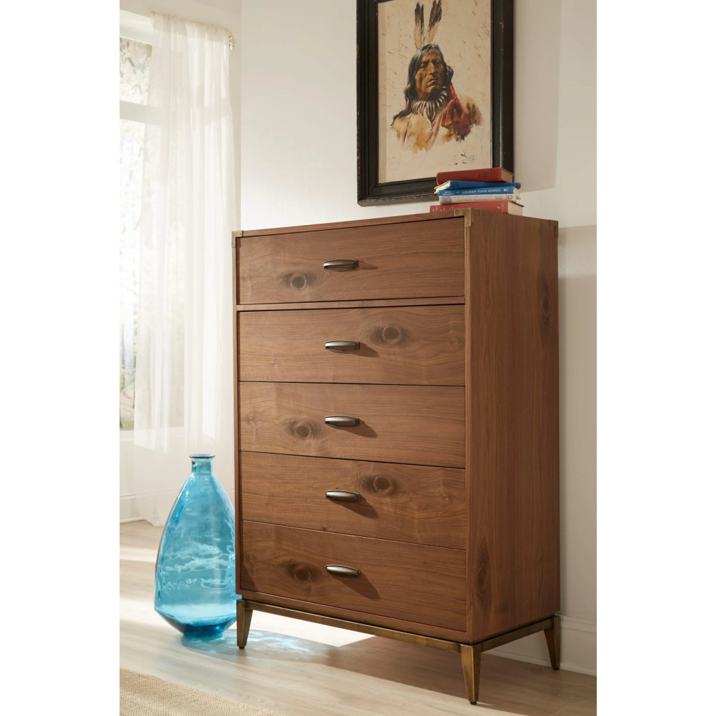 5Pc Full Size Bedroom Set in Natural Walnut Mid-Century Modern Style Adler Collection by Modus Furniture