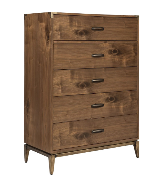5Pc Full Size Bedroom Set in Natural Walnut Mid-Century Modern Style Adler Collection by Modus Furniture