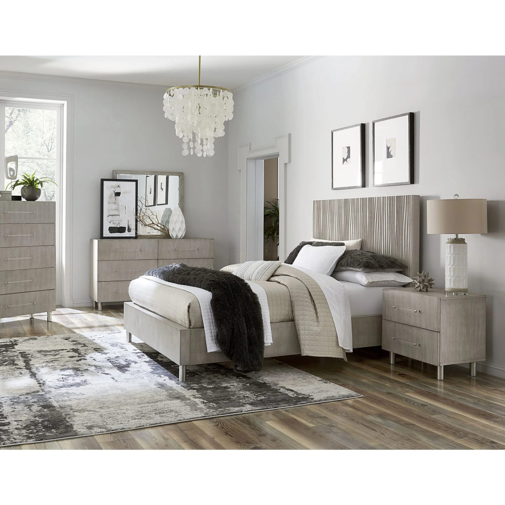5PC Queen Bedroom Set in Misty Grey – Glam Style  Argento Collection by Modus Furniture