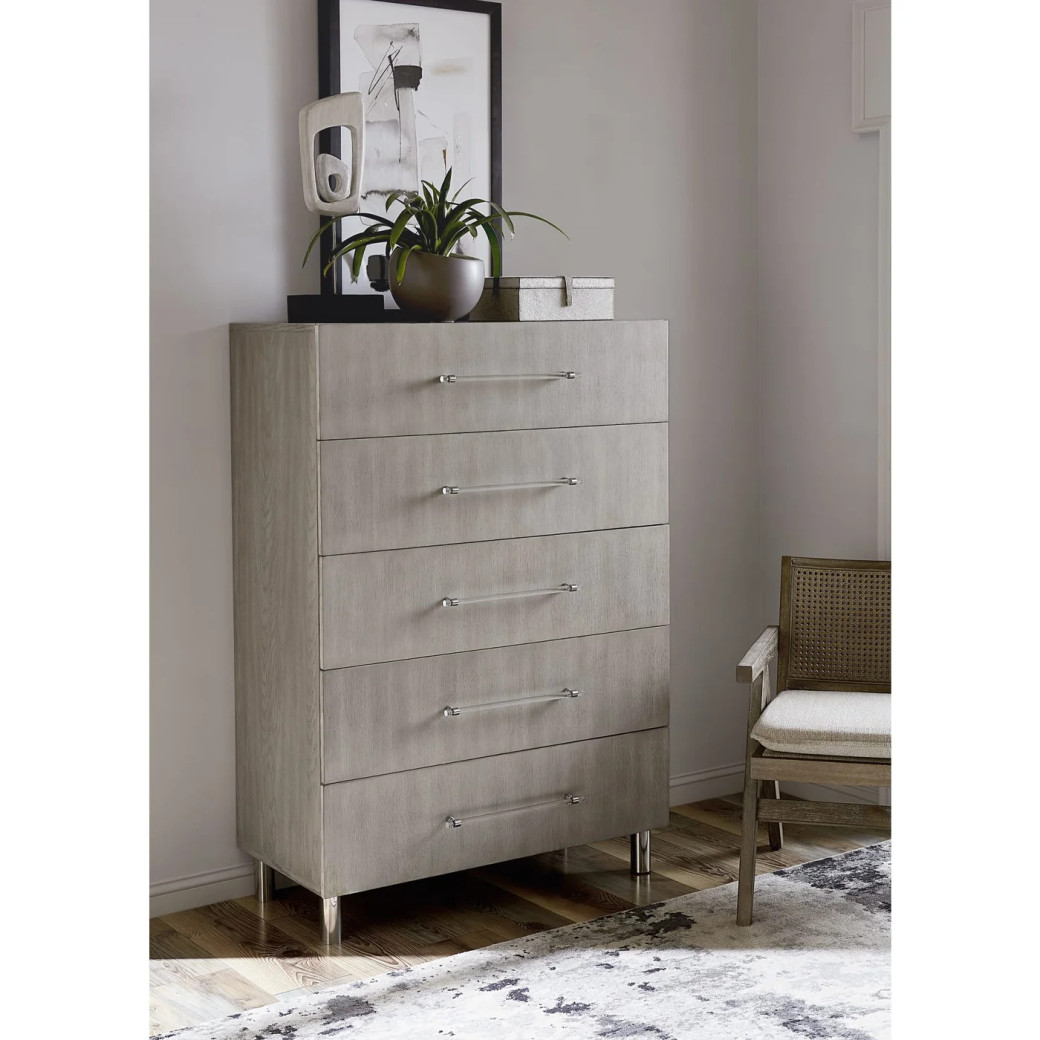 5PC Queen Bedroom Set in Misty Grey – Glam Style  Argento Collection by Modus Furniture