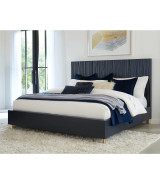 5PC Queen Bedroom Set Glam Style in Navy Blue & Burnished Brass – Argento Collection by Modus Furniture