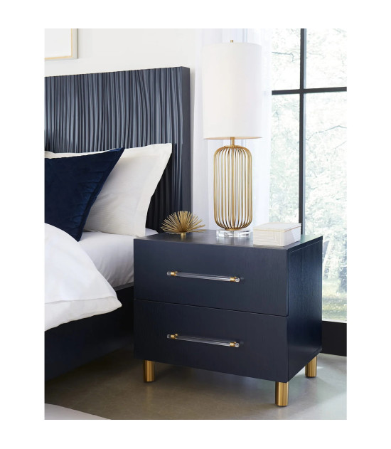 5PC Queen Bedroom Set Glam Style in Navy Blue & Burnished Brass – Argento Collection by Modus Furniture