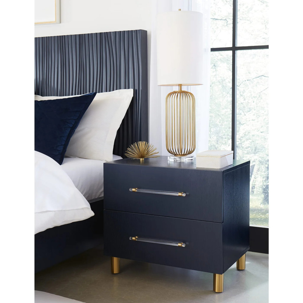 5PC Queen Bedroom Set Glam Style in Navy Blue & Burnished Brass – Argento Collection by Modus Furniture